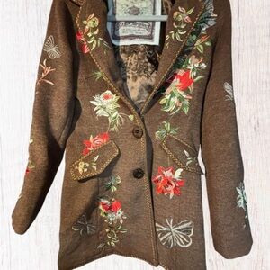 Paparazzi Brown Floral Embroidered Pea Coat